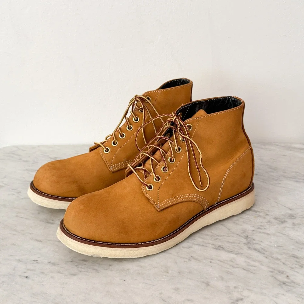 Hawkins Work Boots Tan Nubuck Leather Wedge Sole Lace Up Round Toe Tan Mens 10.5